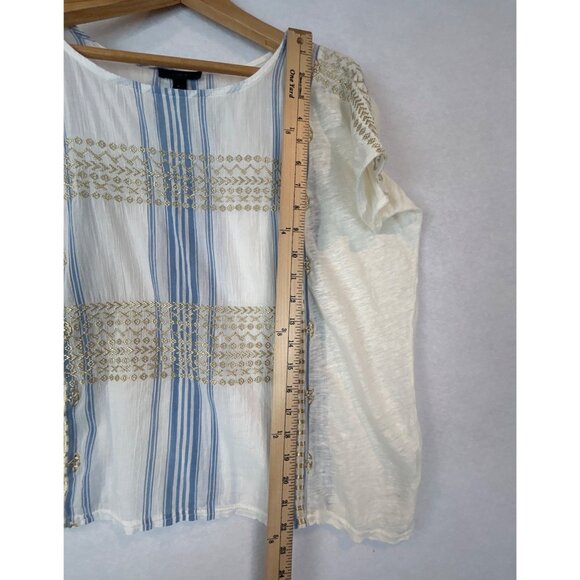 J.Crew  Blue White Striped Linen Cotton Top Womens S Gold Embroidery Boxy - Picture 9 of 12